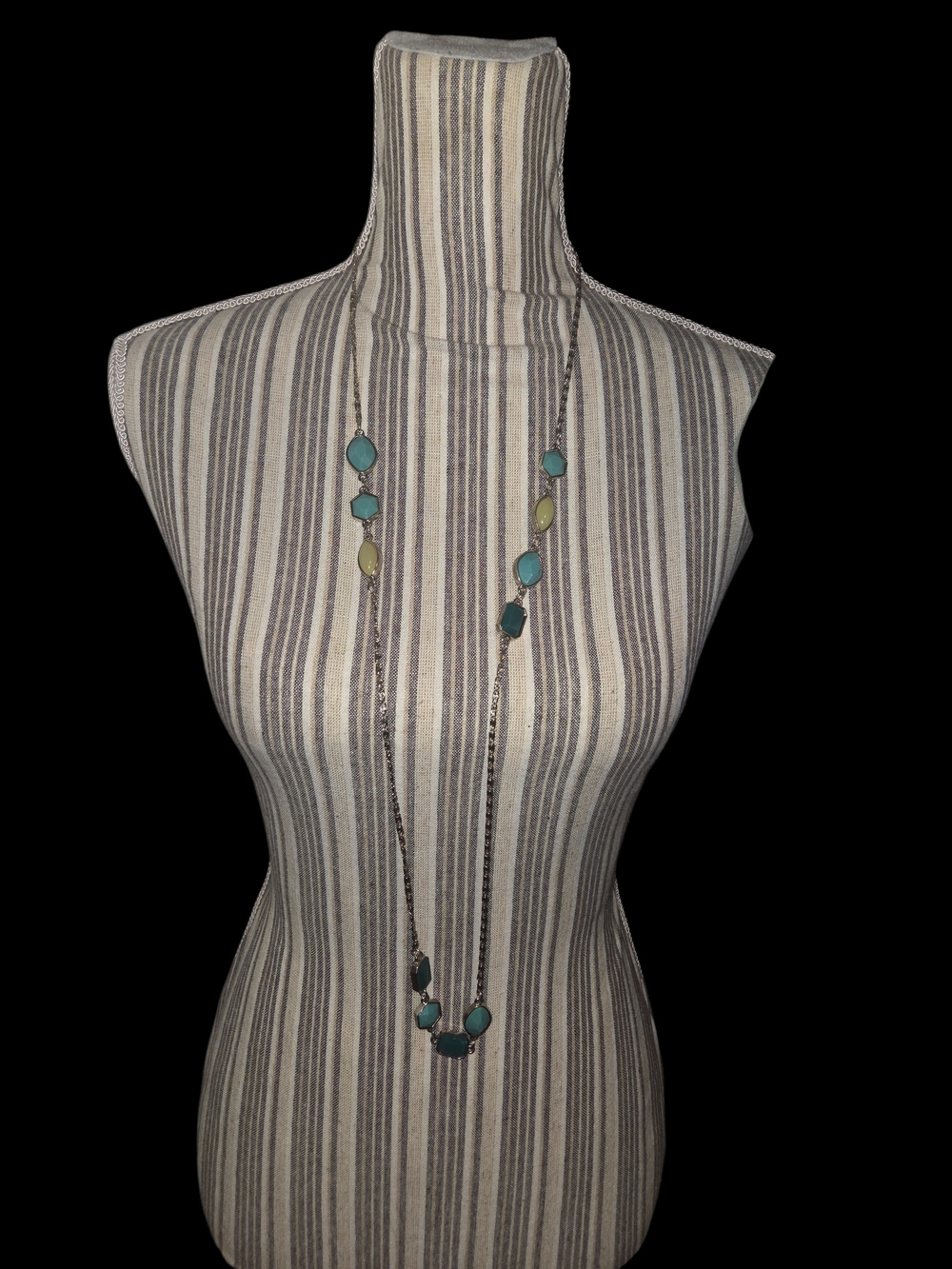 Long Teal and Olive Bead Station Necklace - Women Jewelry